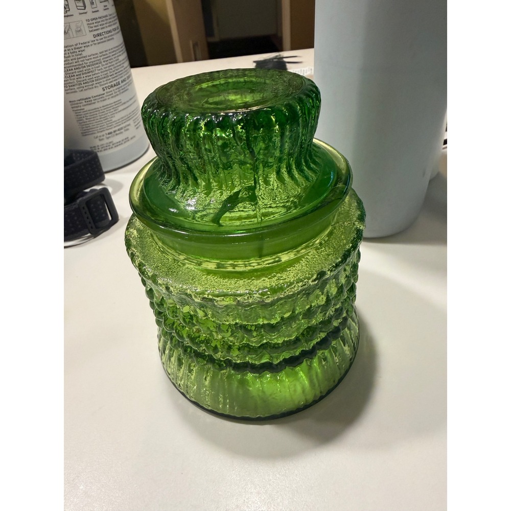 Vintage LE Smith Emerald Haystack Green Glass Canister Flawed